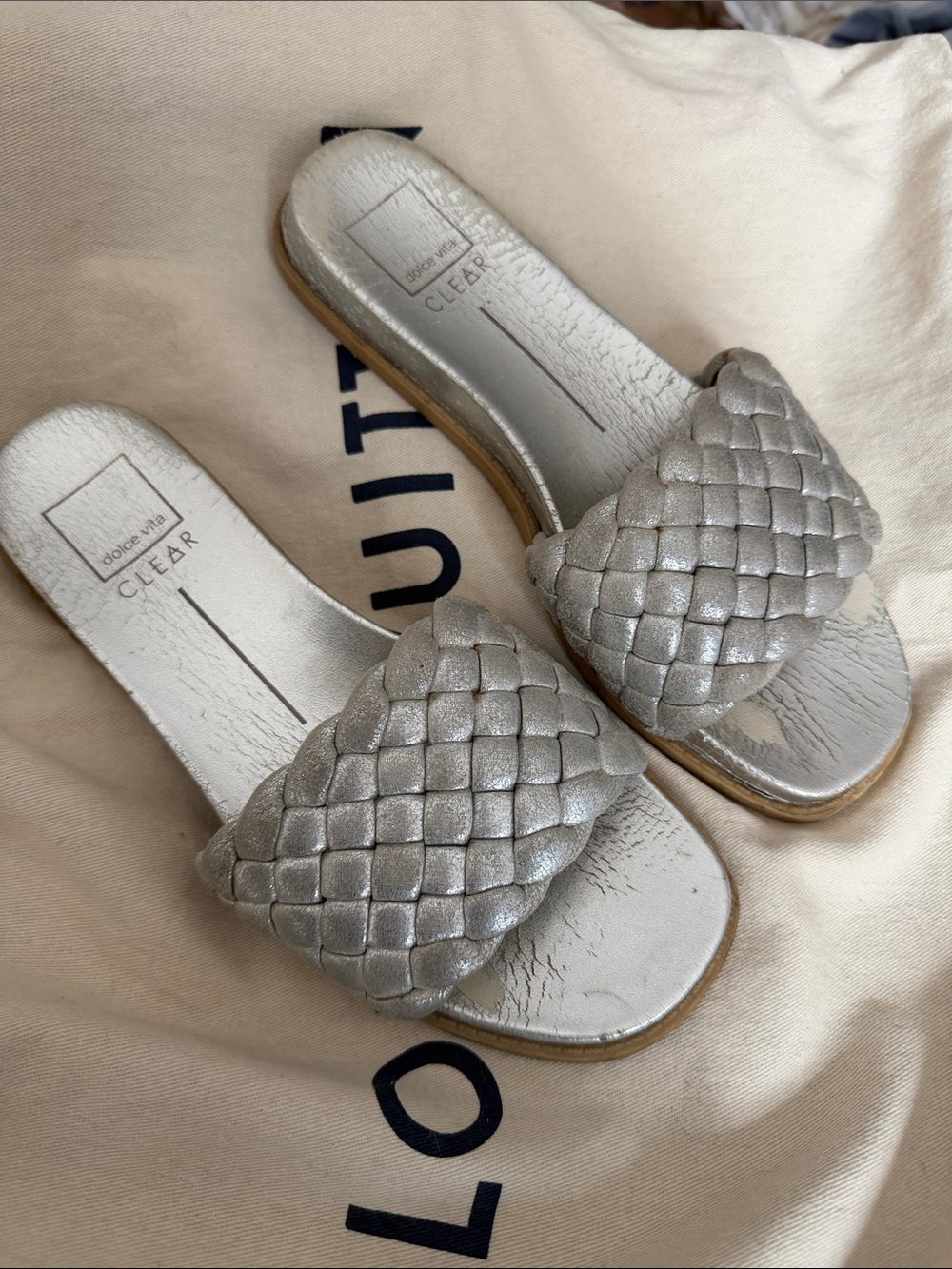 Dolce Vita Silver Braided Slide Sandals